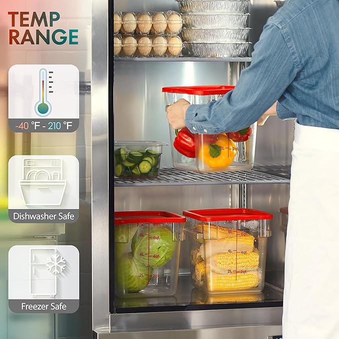 CURTA 8-Pack 4 Qt NSF Clear Polycarbonate Food Storage Containers with Green Lids - Square, Commercial-Grade, Freezer & Dishwasher Safe, Stackable