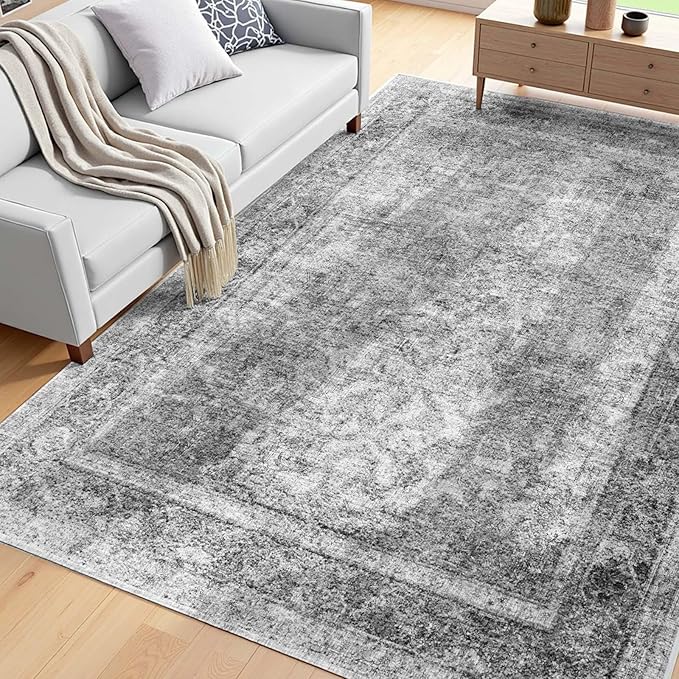 VEVOR 6 x 9 ft Area Rug Large Washable Boho Rug Non-Slip and Tear-Resistant Soft Carpet Pet & Child Friendly Bohemian Area Rugs Indoor Mat for Bedroom Living Room Kids Room Entryway Gray