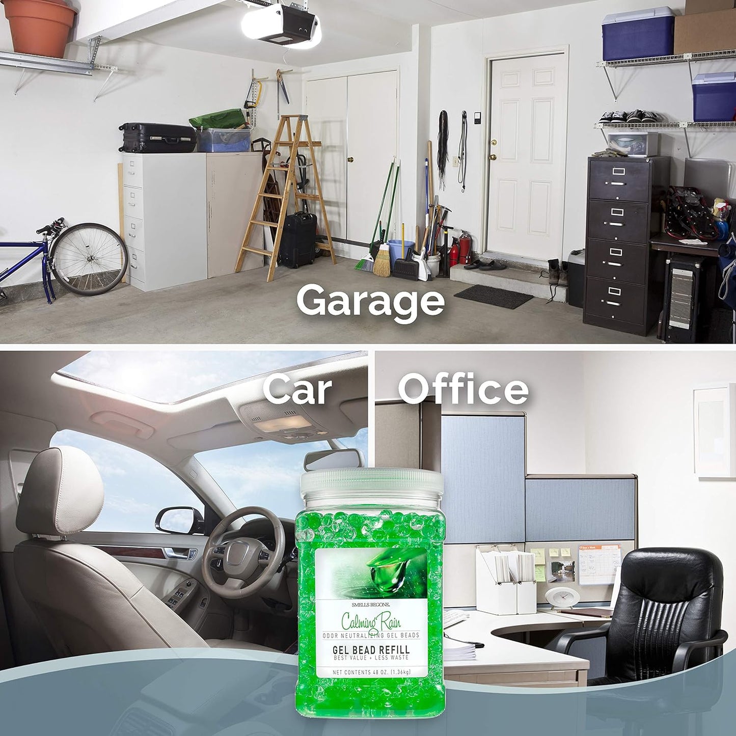 SMELLS BEGONE Odor Eliminator Gel Bead Value Pack - 72 oz - Air Freshener Eliminates Odors in Bathrooms, Pet Areas, Boats, RVs & Cars - Made with Essential Oils - Calming Rain Scent