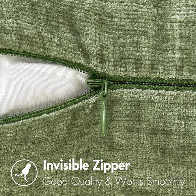 MIULEE Pack of 2 Couch Throw Pillow Covers 26x26 Inch Spring Soft Sage Green Chenille Pillow Covers for Sofa Living Room Solid Dyed Pillow Cases