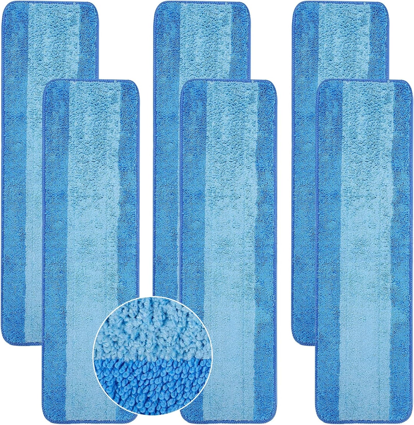 6 Pack Microfiber Cleaning Pads are Compatible with Bona Mop,18 Inch Replaceable Mop Pad Refill,Washable & Reusable Blue Microfiber Mop Pads for Hardwood and Hard-Surface Floors