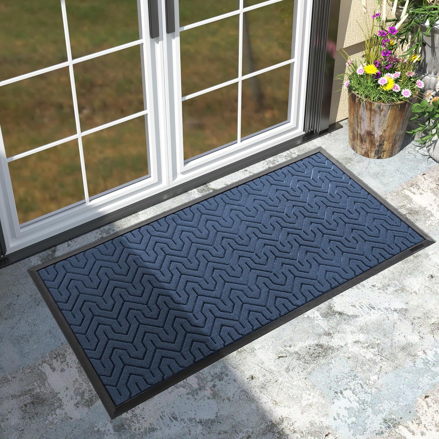 Yimobra Large Door Mat Outside Entrance 47x24, Waterproof Heavy Duty Outdoor Mats for Front Door, Non Slip Rubber Entry Mat for Garage Patio, Easy Clean, Blue