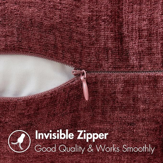 MIULEE Pack of 2 Christmas Wine Red Couch Throw Pillow Covers 20x20 Inch Soft Chenille Pillow Covers for Sofa Living Room Solid Dyed Pillow Cases