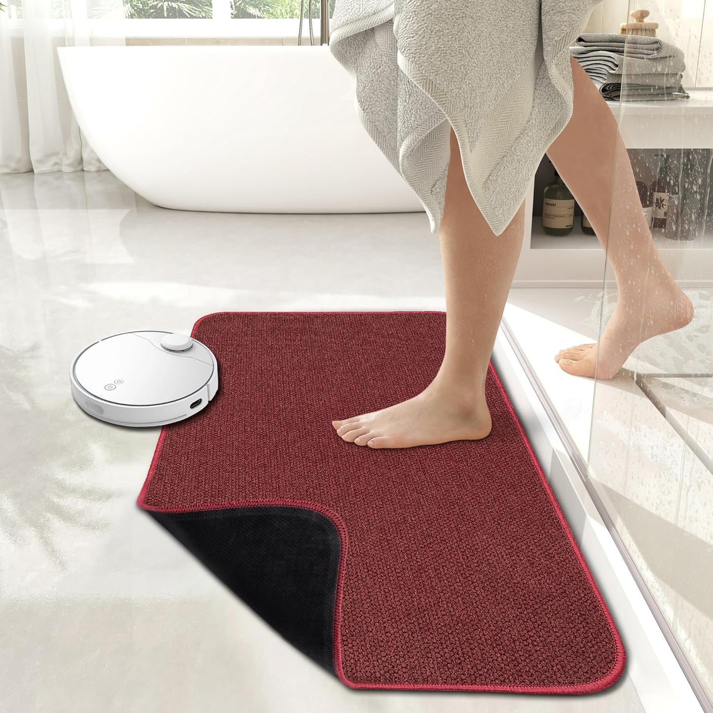 Bath Mat,Ultra Thin Bathroom Rugs,Rubber Bath Mats for Bathroom,No Slip Bath Rugs,Quick Dry,Machine Washable,Low Pile,Absorbent,Shower Outside,Sink,Home Decor Accessories.Red,1'8"x2'8"(20x32inch)