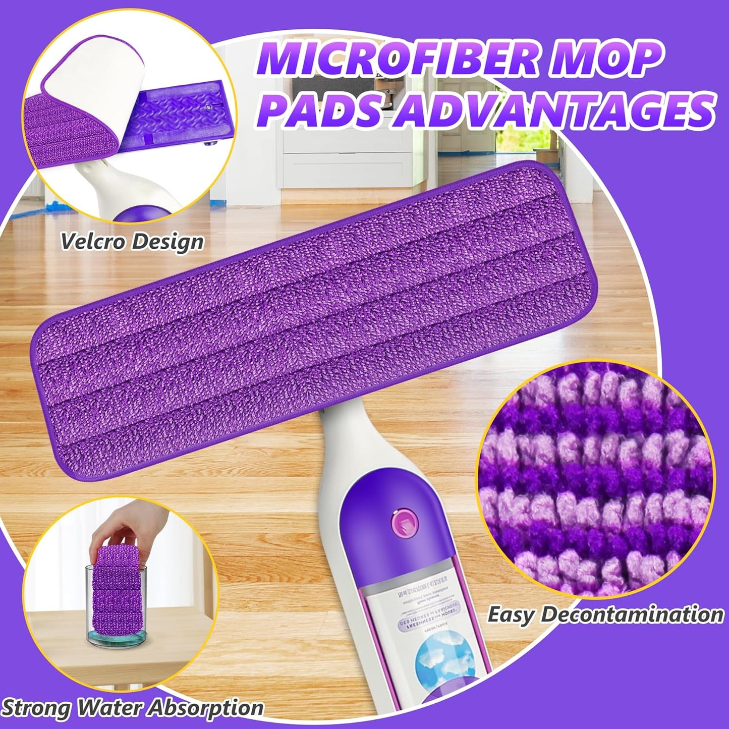 EXEGO 6 Count Reusable Microfiber Mop Pads for Swiffer PowerMop - Power Mop Pads Refills for 13 ''-15 '' Spray Mop, Hard Wood Floor Mop Pads Refills Machine Washable for Multi-Surface Floor Cleaning