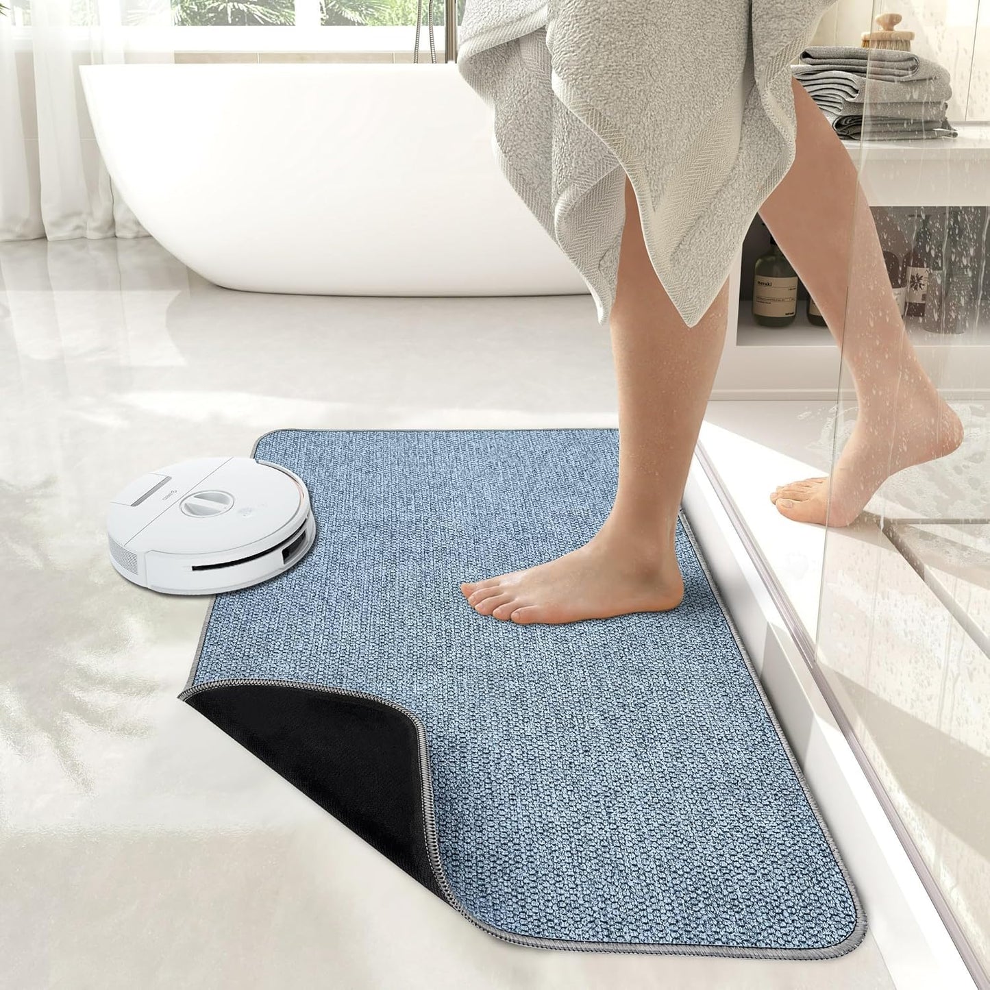 Bath Mat,Ultra Thin Bathroom Rugs,Rubber Bath Mats for Bathroom,No Slip Bath Rugs,Quick Dry,Machine Washable,Low Pile,Absorbent,Shower Outside,Sink,Home Decor Accessories.Blue,1'5"x2'3"(17x27inch)