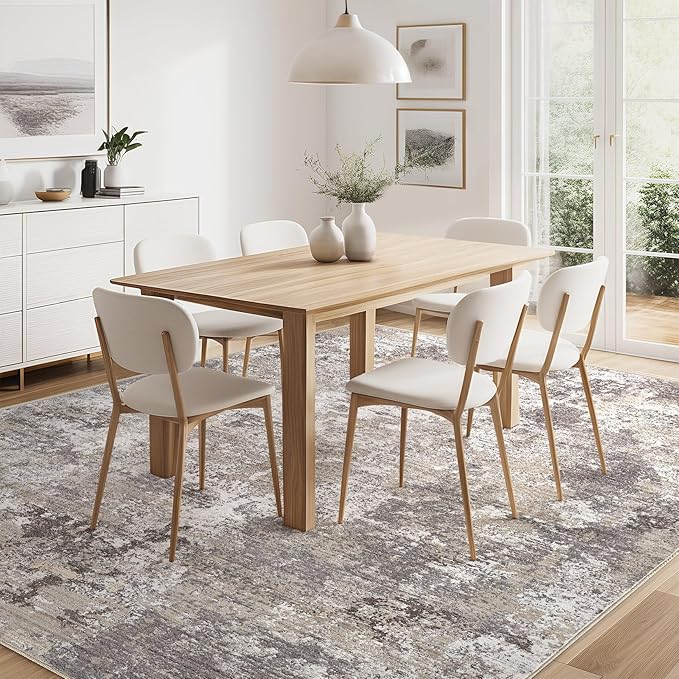 Area Rugs for Living Room: 6x9 Abstract Washable Rug Modern Neutral Large Soft Stain Resistant Non-Slip Backing Machine Table for Bedroom Dining Room Indoor Home Office Carpet - Light Brown