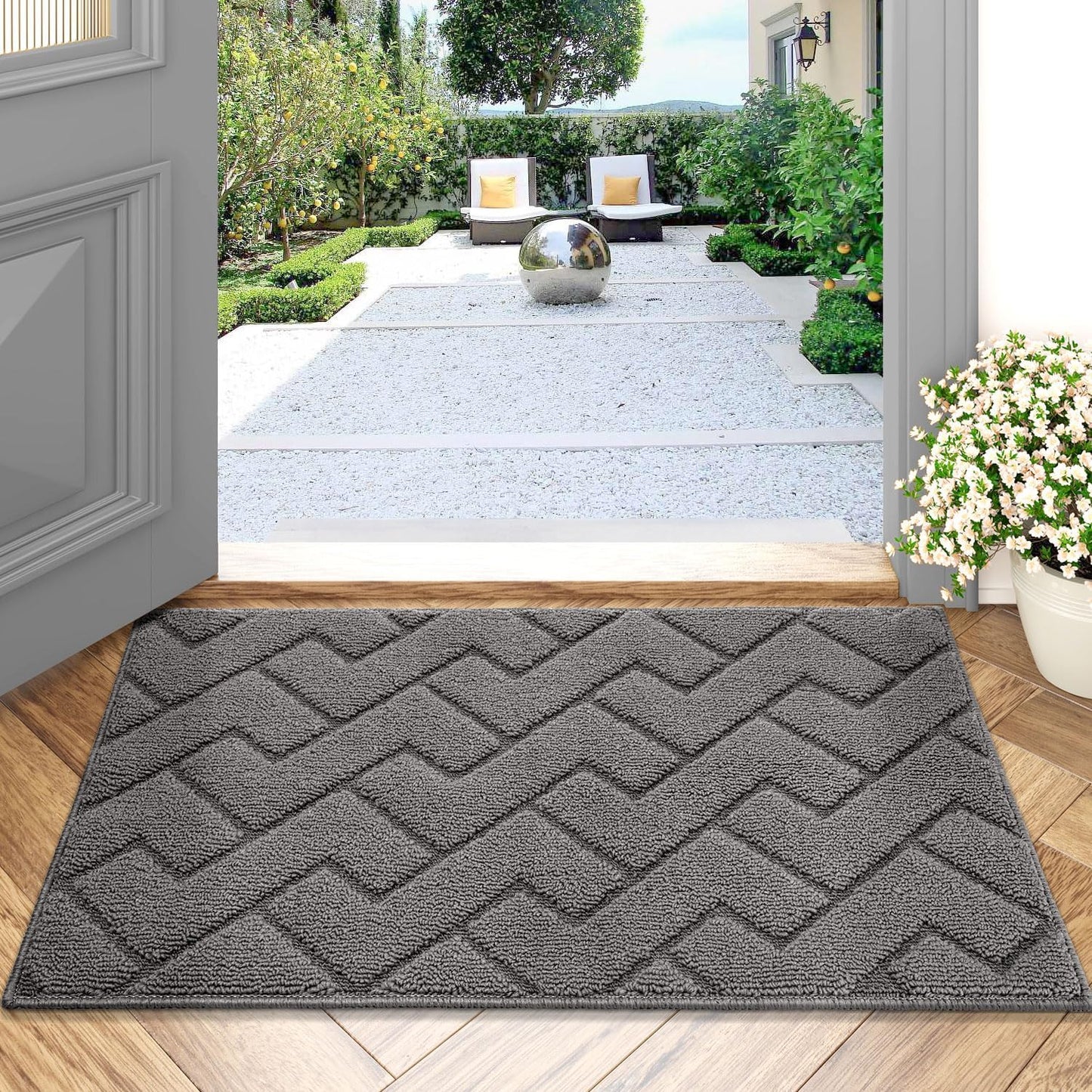 hicorfe Dirt Trapper Indoor Doormat,20"x31.5" Welcome Door mat,Non Slip Backing Washable Door Mats,Absorbent and Resistant Low-Profile Entrance Inside Floor Mat for Front Back Door and Entryway (Grey)