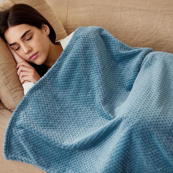 Exclusivo Mezcla Fleece Throw Blanket Extra Large, Super Soft and Warm Blankets for Couch, Sofa and Bed Waffle Textured, Cozy, Fuzzy and Lightweight (Slate Blue, 50x70 Inches)