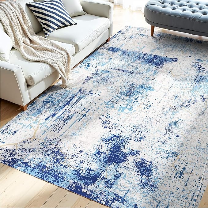 VEVOR 5 x 7 ft Area Rug Large Washable Rug Non-Slip and Tear-Resistant Soft Carpet Pet & Child Friendly Modern Area Rugs Indoor Mat for Bedroom Office Living Room Kids Room Entryway Blue