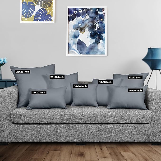 Utopia Bedding 22x22 Pillow Inserts, Set of 2, Grey – Indoor Decorative Throw Pillows for Bed, Sofa & Couch – Soft, Supportive & Fluffy Cushion Inserts