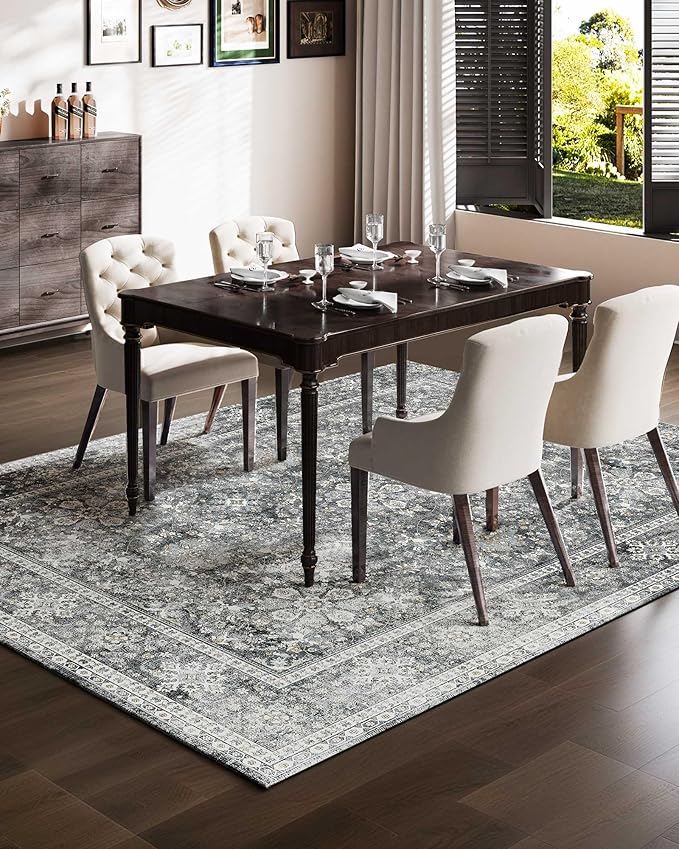 VEVOR 8 x 10 ft Area Rug Large Washable Rug Non-Slip and Tear-Resistant Soft Carpet Pet & Child Friendly Vintage Area Rugs Indoor Mat for Bedroom Living Room Kids Room Entryway Office Gray