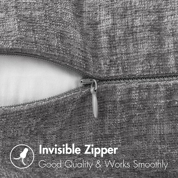 MIULEE Pack of 2 Dark Gray Throw Pillow Covers 16x16 Inch Soft Chenille Pillow Covers for Sofa Living Room Couch Solid Dyed Cases