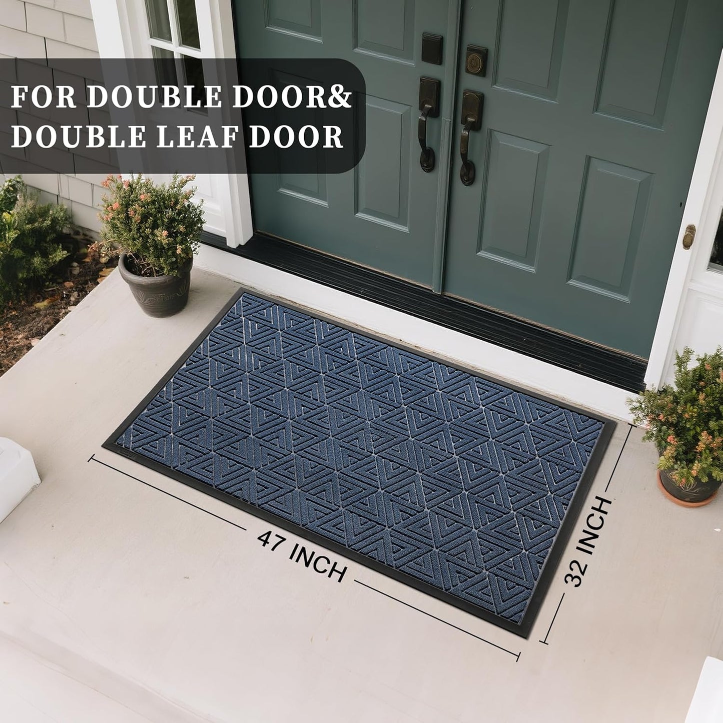 Yimobra Large Door Mat 47x32, All-Weather Waterproof Non-Slip Welcome Matt Outdoor, Heavy Duty Non Slip Doormat for Entryway for Patio and Garage Indoor, Easy Clean, Blue