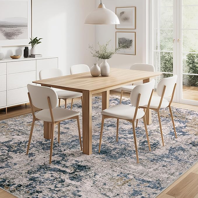 Area Rugs for Living Room: 9x12 Abstract Washable Rug Large Soft Stain Resistant Non-Slip Backing for Bedroom Dining Room Indoor Home Office Carpet for Kids Pet Friendly Families - Blue Brown