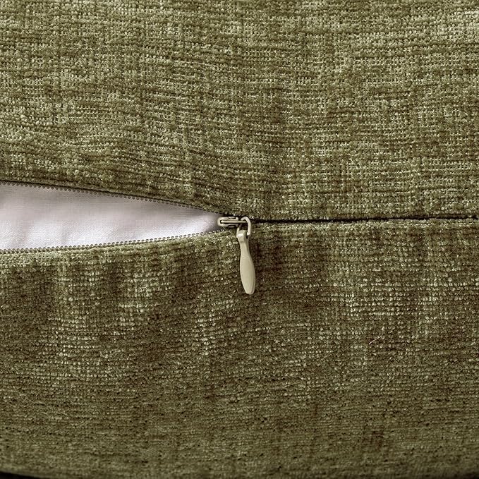 MIULEE Pack of 2 Couch Throw Pillow Covers 20x20 Inch Soft Olive Green Chenille Pillow Covers for Sofa Living Room Solid Dyed Pillow Cases