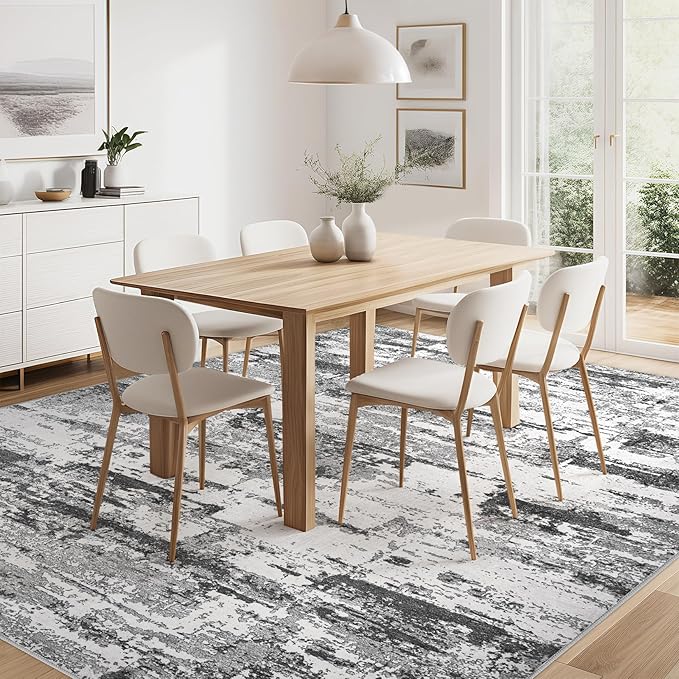 Area Rugs for Living Room: 5x8 Abstract Washable Rug Modern Neutral Large Soft Stain Resistant Non-Slip Backing Machine Table for Bedroom Dining Room Indoor Home Office Carpet - Black Grey