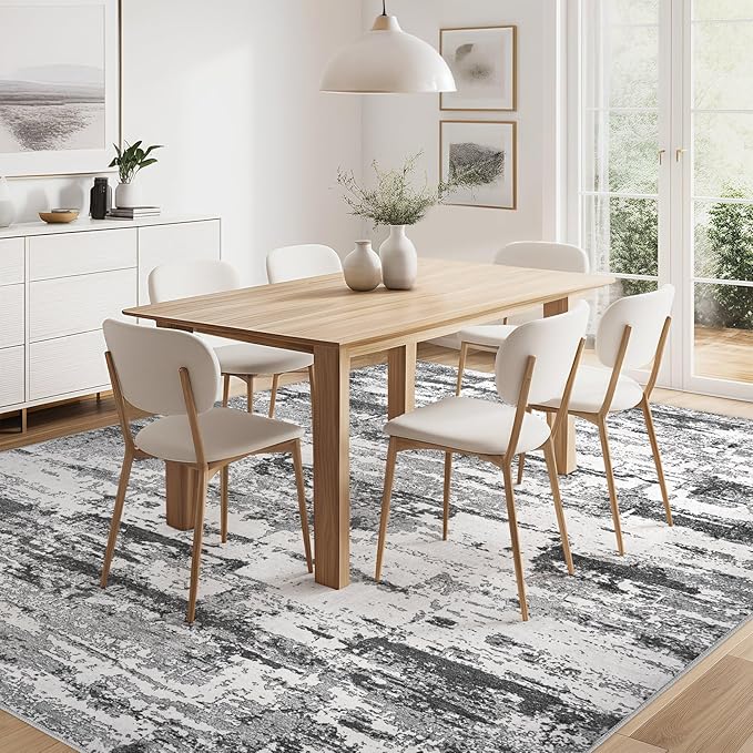 Area Rugs for Living Room: 6x8 Abstract Washable Rug Modern Neutral Large Soft Stain Resistant Non-Slip Backing Machine Table for Bedroom Dining Room Indoor Home Office Carpet - Black Grey