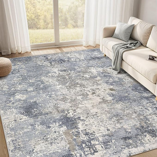 8x10 Area Rugs for Living Room：Washable Rug Abstract Modern Neutral Large Soft Stain Resistant Non-Slip Backing Machine Table for Bedroom Dining Room Indoor Home Office Carpet - Light Denim Blue