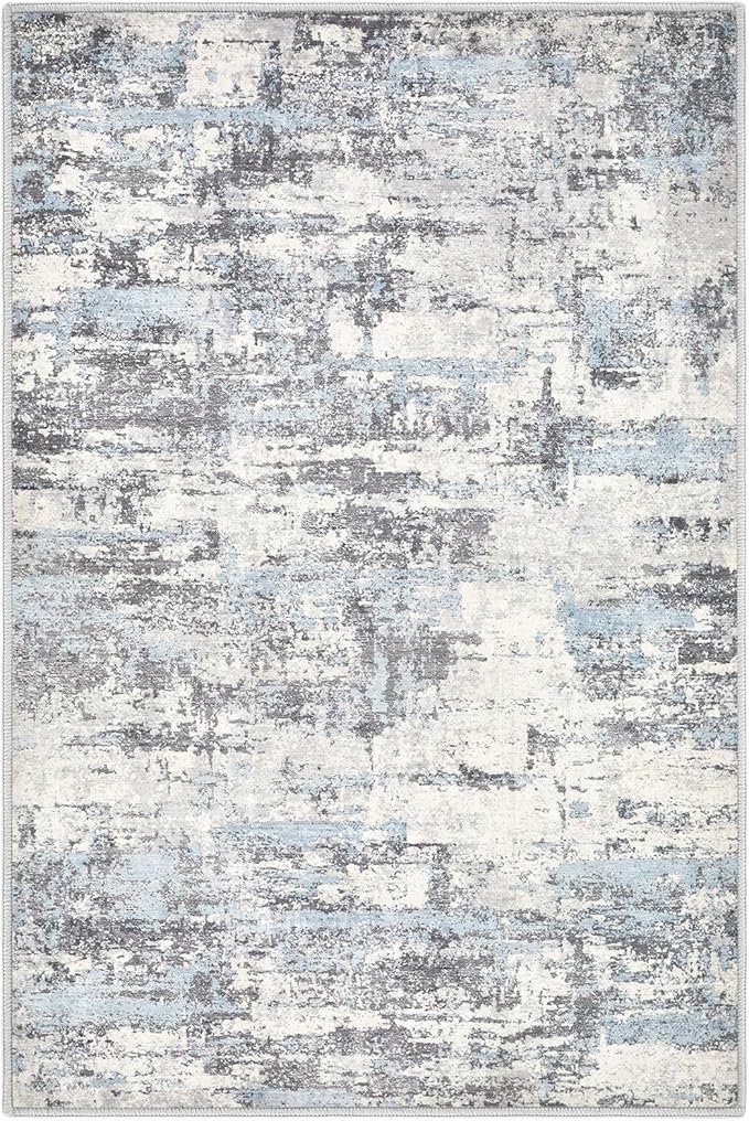 Washable Area Rugs: 2x3 Abstract Modern Soft Stain Resistant Non-Slip Backing for Living Room Entryway Bedroom Nursery - Blue Grey