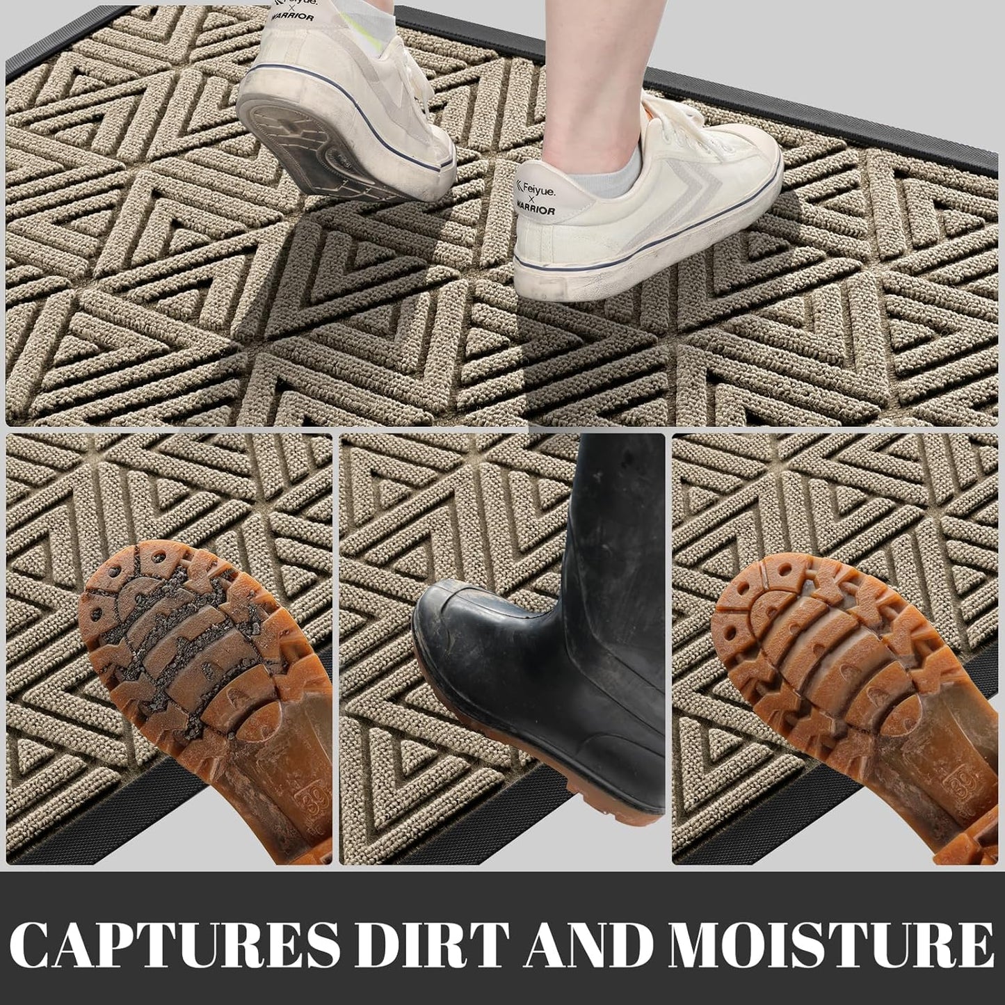 Yimobra Outdoor Mats for Front Door 29.5x17, All-Weather Waterproof Non-Slip Outdoor Door Mat Outside Eentrance, Garage/Patio Entryway Indoor Doormat, Easy Clean, Beige