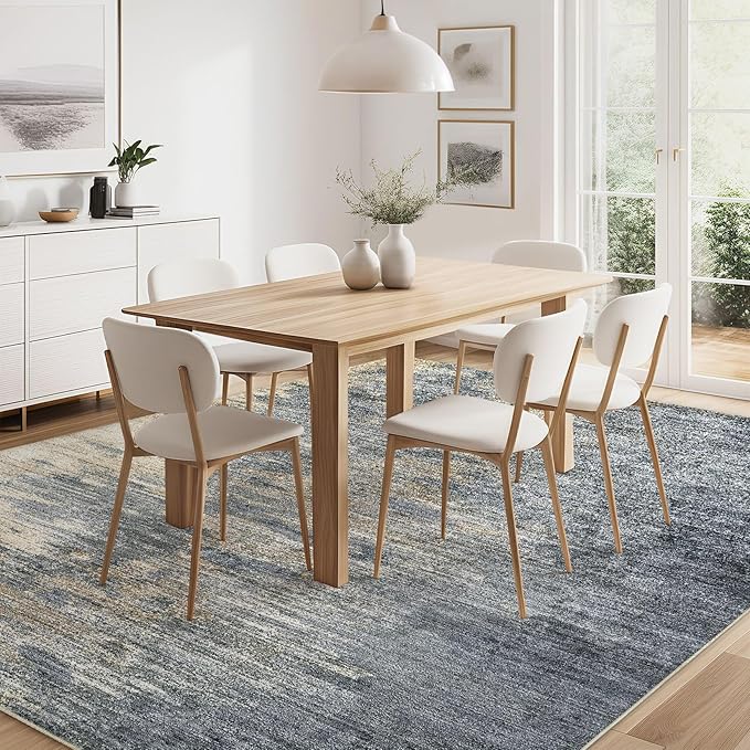 Area Rugs for Living Room: 8x10 Abstract Washable Rug Modern Neutral Large Soft Stain Resistant Non-Slip Backing Machine Table for Bedroom Dining Room Indoor Home Office Carpet - Blue Gold