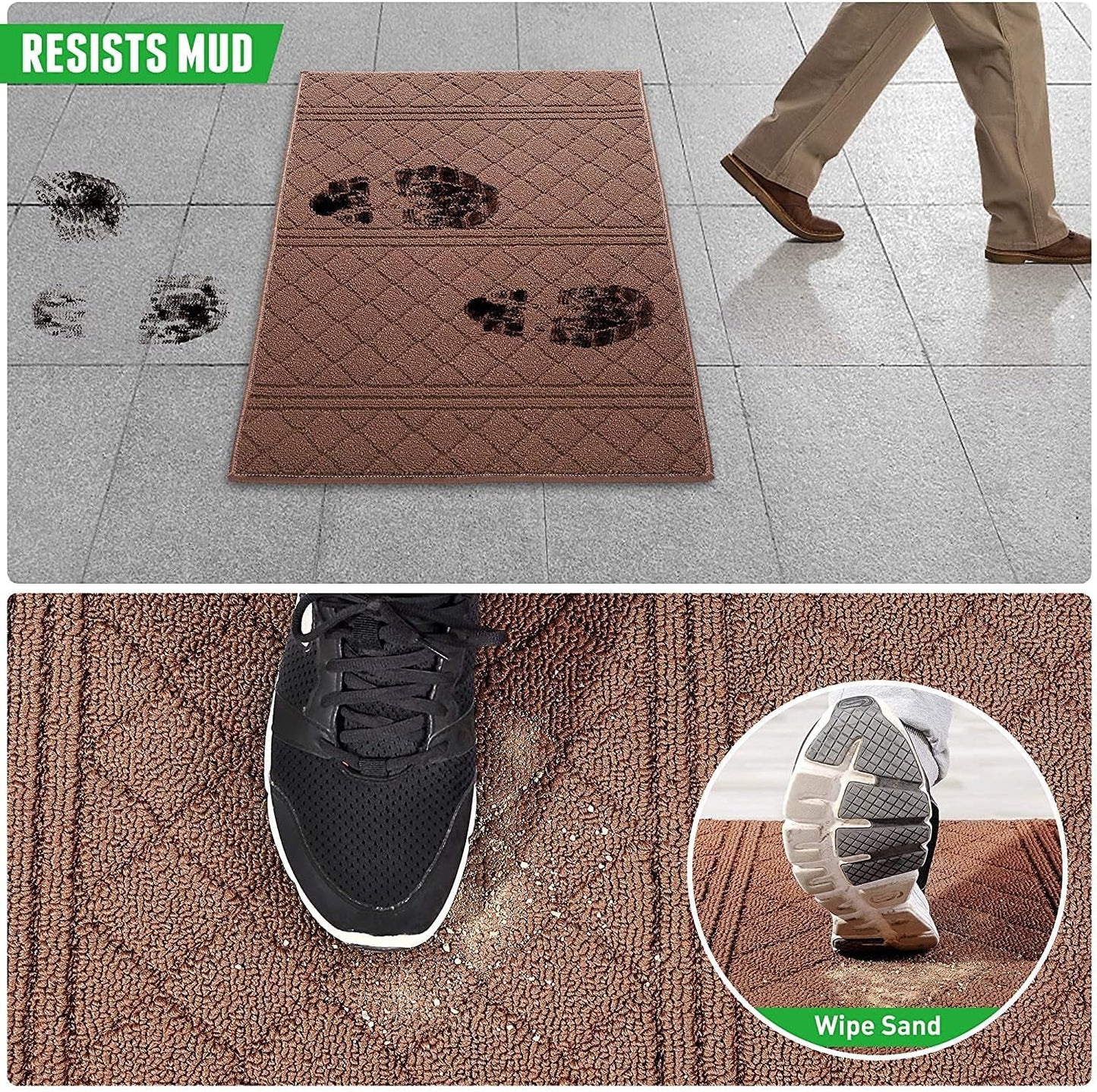 REFETONE Indoor Doormat, Front Back Door Mat 16"x24" Absorbent Rubber Backing Non Slip Door Mats, Low-Profile Resist Dirt Rugs, Machine Washable Door Rug Inside Floor Mat for Entryway, Chocolate