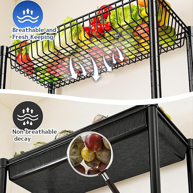 7 Tier Wire Shelving with Wheels 72" H Adjustable Basket Shelf Storage Shelves with Hooks for Kitchen Bathroom Pantry Shelves Closet Laundry Room Organization 72" H x 30" W x 14" D, Black