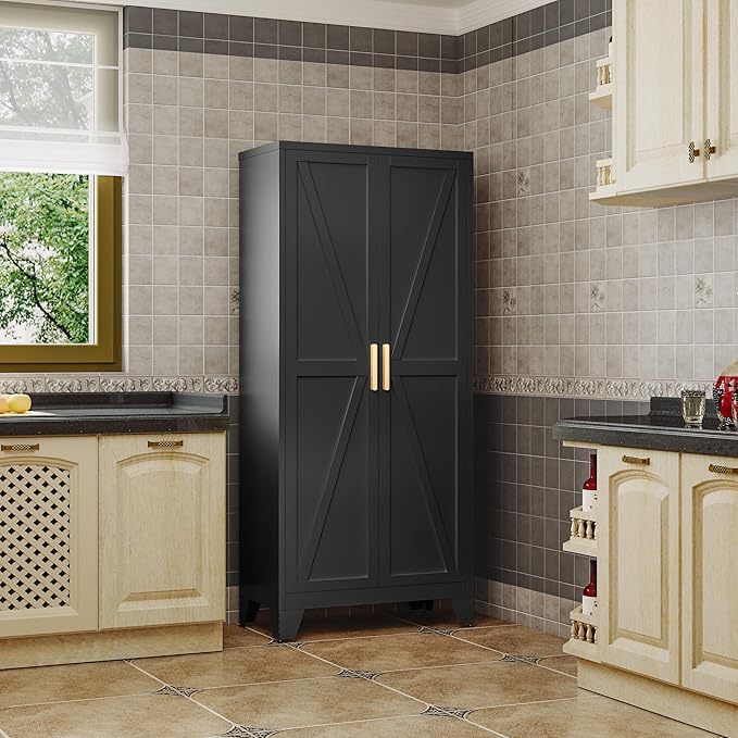 61" Tall Compact Storage Cabinet,Space-Saving 27.5" Wide Pantry with 2 Doors & 3 Shelves, Freestanding for Small Kitchen, Apartment, Laundry Room,Narrow Hallway