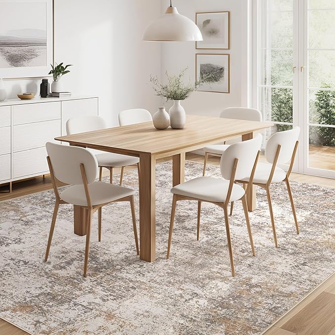 8x10 Area Rugs for Living Room：Washable Rug Abstract Modern Neutral Large Soft Stain Resistant Non-Slip Backing Machine Table for Bedroom Dining Room Indoor Home Office Carpet - Brown Grey