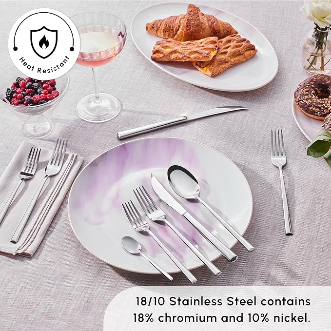 Karaca Tivoli Silver 30-Piece Cutlery Set, for 6 People, 18/10 Stainless Steel Cutlery Set, Heat Resistant, Corrosion Resistant, 3mm Thick, Silver