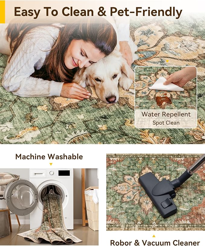 RELEANY Area Rugs 2'6''x10' Runner Rug Non Slip Washable for Kitchen Hallway Bedroom Beside Laundry Room Bathroom Rug, Floor Carpet, Brick Red Rust Neutral Brown Burnt Orange Green