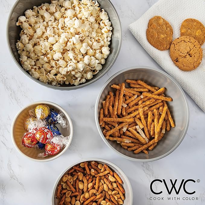 COOK WITH COLOR Prep Bowls with Lids- Wide and Deep Nesting Plastic Small Mixing Bowl Set with Lids, 8 Piece Set - Deep Bowls, Gray