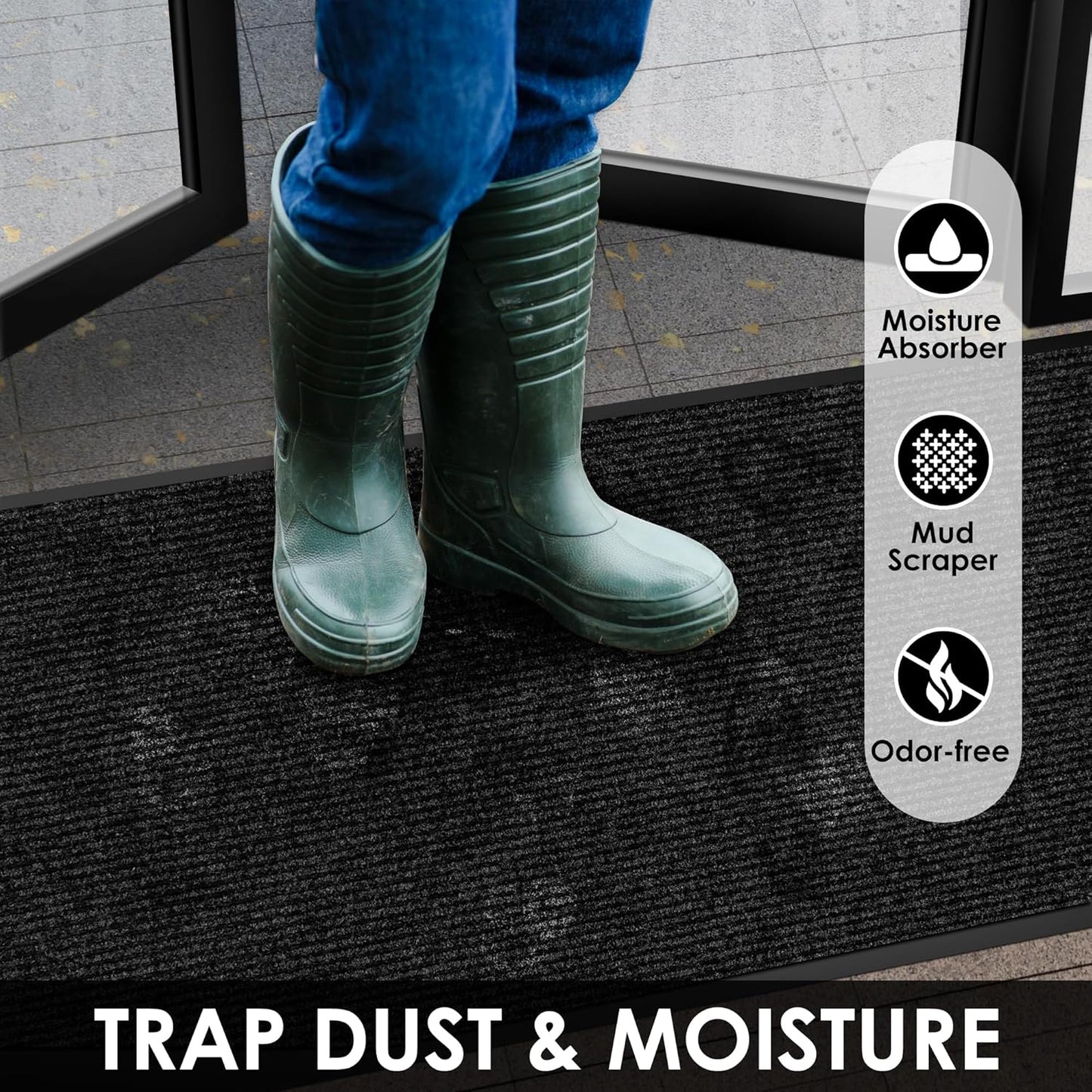 4′ x 10′ Front Door Mat Indoor Outdoor Entrance, Commercial Floor Mat Heavy Duty Dirt Trapper Entryway Doormat, Custom Size Non Slip Rubber Backing Welcome mat, Door Mat for High Traffic Area