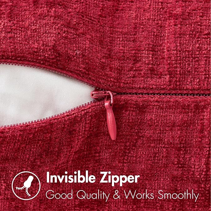 MIULEE Pack of 2 Christmas Red Couch Throw Pillow Covers 16x16 Inch Soft Chenille Pillow Covers for Sofa Living Room Solid Dyed Pillow Cases