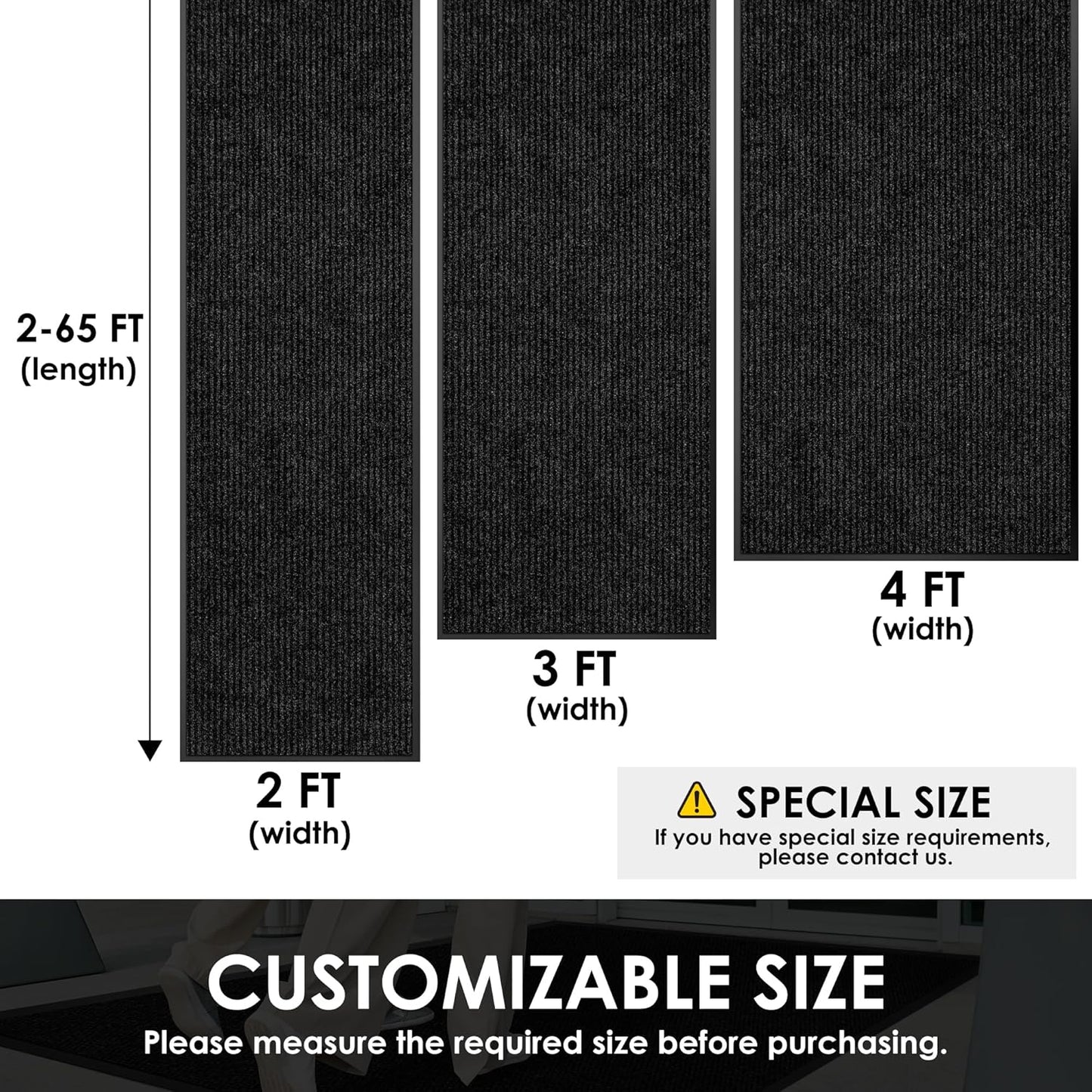 2′ x 38′ Front Door Mat Indoor Outdoor Entrance, Commercial Floor Mat Heavy Duty Dirt Trapper Entryway Doormat, Custom Size Non Slip Rubber Backing Welcome mat, Door Mat for High Traffic Area