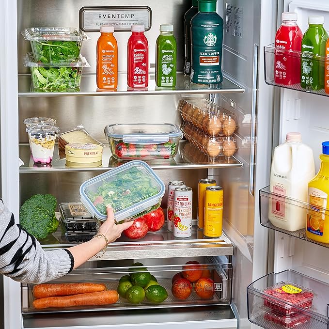 4pc Set - 8 Cup/64oz Large Glass Food Storage Containers with Lids Airtight Meal Prep Container with Lid Lock - Freezer Microwave & Oven Safe Clear Lunch Bowl Stackable Baking Pantry Organizer (2Pack)