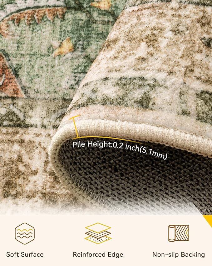 RELEANY Area Rugs 2'6''x10' Runner Rug Non Slip Washable for Kitchen Hallway Bedroom Beside Laundry Room Bathroom Rug, Floor Carpet, Brick Red Rust Neutral Brown Burnt Orange Green