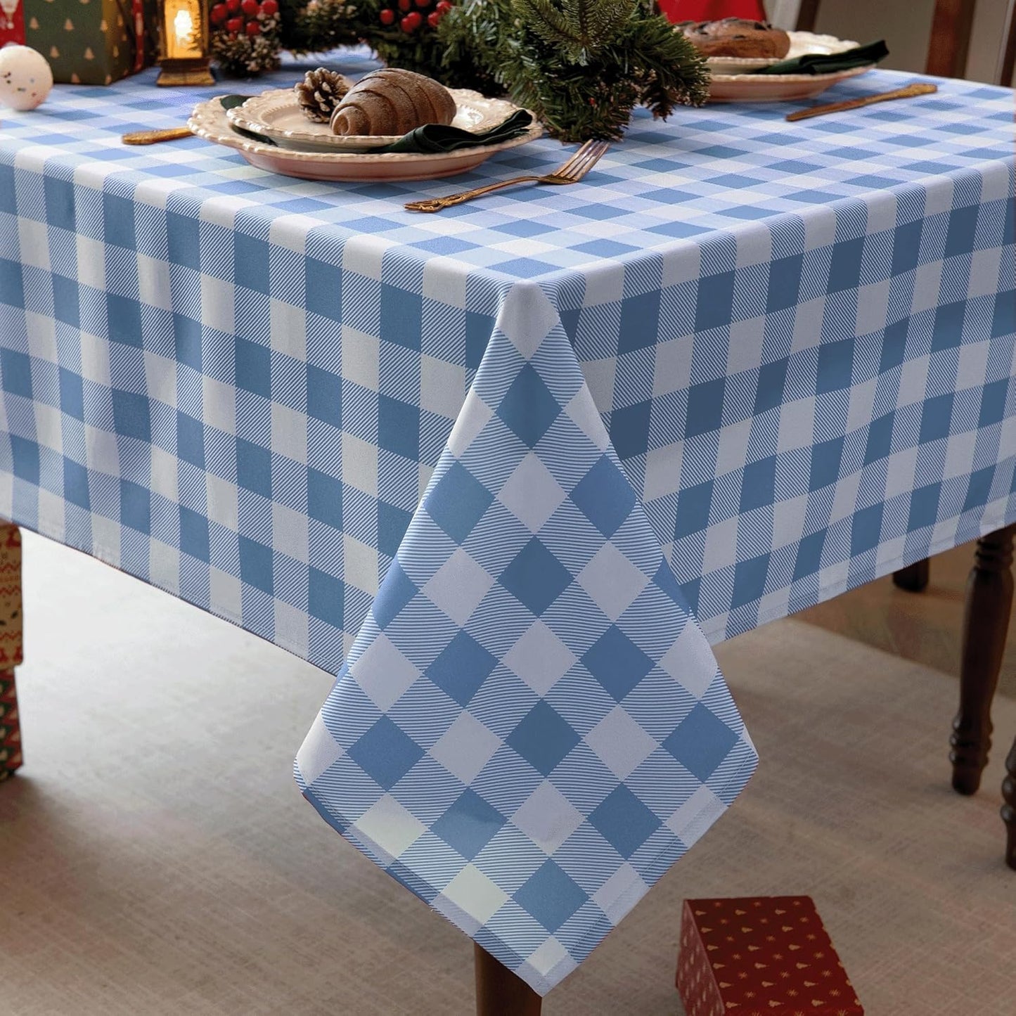 Classic Gingham Tablecloth Fabric - Oblong 58x120 Water Resistant Chequered Pattern Table Cloth for Indoor/Outdoor Use - Tabletop Cover for Birthday, Picnics, Gardens, and Parties