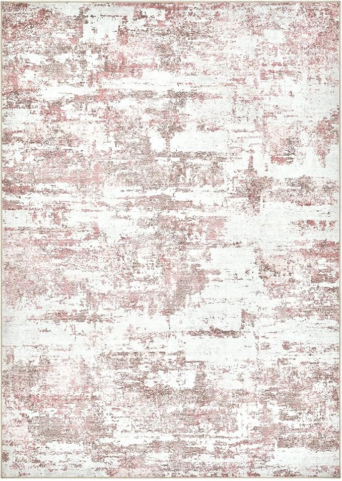 Area Rugs for Living Room: 10x12 Abstract Washable Rug Large Soft Stain Resistant Non-Slip Backing for Bedroom Dining Room Indoor Home Office Carpet for Kids Pet Friendly Families - Pink