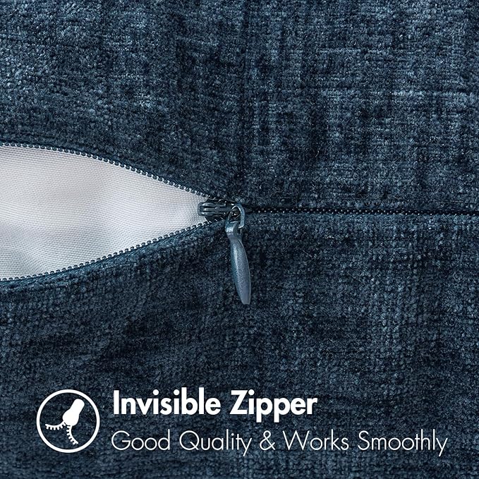 MIULEE Pack of 2 Blue Throw Pillow Covers 18x18 Inch Soft Chenille Pillow Covers for Sofa Living Room Couch Solid Dyed Cases