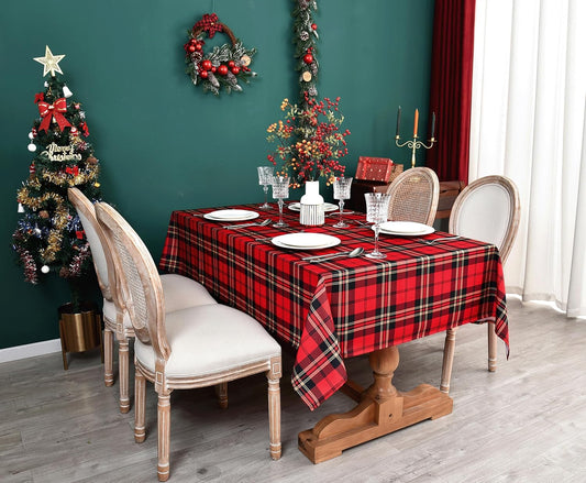 Red GinghamTartan Christmas Plaid Tablecloth - Rectangular 58x102 Inch Water Resistant Table Cloth for Indoor/Outdoor Use - Holiday Table Cover for Kitchen, Picnics, and Parties