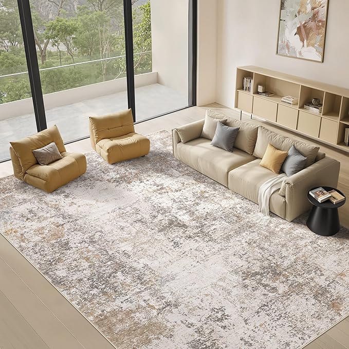 Area Rugs for Living Room: 5x7 Abstract Washable Rug Modern Neutral Large Soft Stain Resistant Non-Slip Backing Machine Table for Bedroom Dining Room Indoor Home Office Carpet - Brown Grey