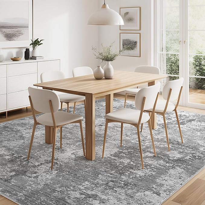 8x10 Area Rugs for Living Room：Washable Rug Abstract Modern Neutral Large Soft Stain Resistant Non-Slip Backing Machine Table for Bedroom Dining Room Indoor Home Office Carpet - Light Grey