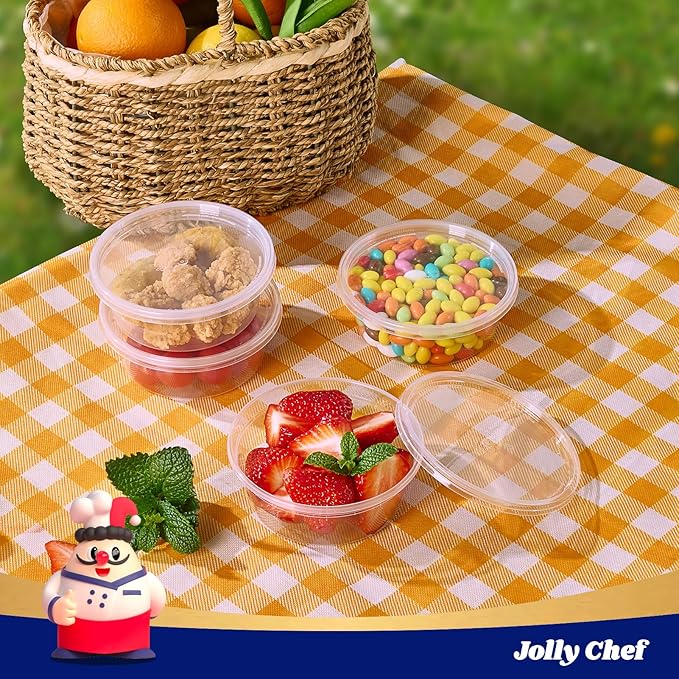 JOLLY CHEF Deli Food Storage Containers with Lids 8 OZ 50 Set Food Storage Containers, Leakproof |Stackable | Microwave | Dishwasher | Freezer Safe
