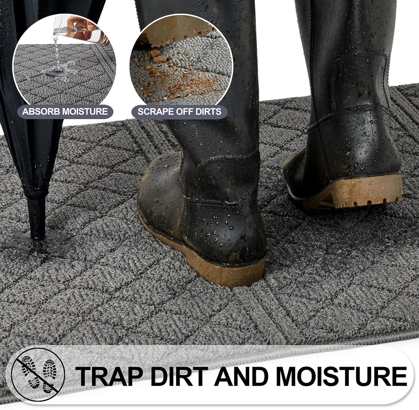 REFETONE Indoor Doormat, Front Back Door Mat 24"x36" Absorbent Rubber Backing Non Slip Door Mats, Low-Profile Resist Dirt Entrance Rugs, Machine Washable Door Rug Inside Floor Mat for Entryway, Grey