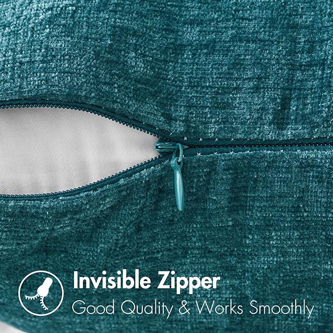 MIULEE Pack of 2 Dark Teal Throw Pillow Covers 16x16 Inch Soft Chenille Pillow Covers for Sofa Living Room Couch Solid Dyed Cases