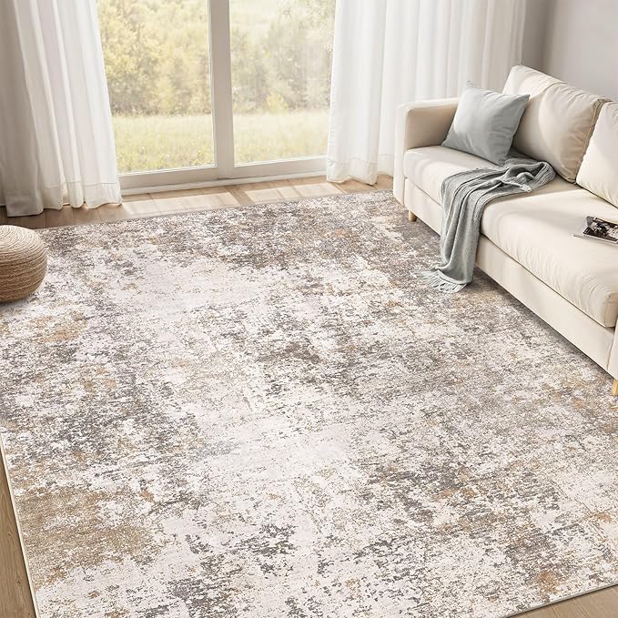 8x10 Area Rugs for Living Room：Washable Rug Abstract Modern Neutral Large Soft Stain Resistant Non-Slip Backing Machine Table for Bedroom Dining Room Indoor Home Office Carpet - Brown Grey