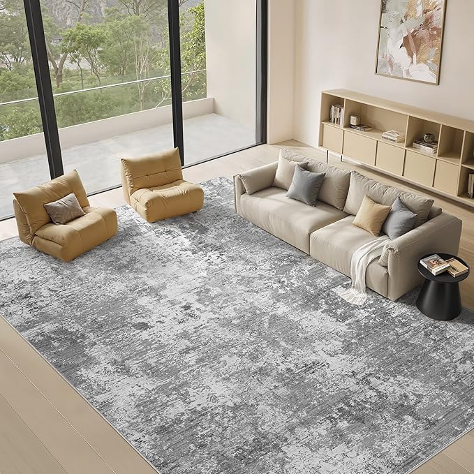 Area Rugs for Living Room: 9x12 Abstract Washable Rug Modern Neutral Large Soft Stain Resistant Non-Slip Backing Machine Table for Bedroom Dining Room Indoor Home Office Carpet - J25036B