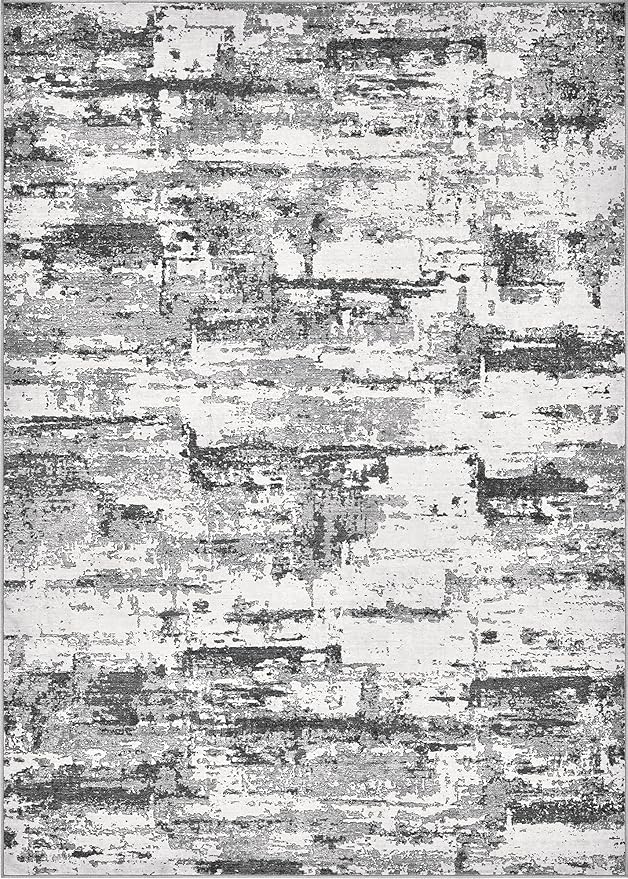 Area Rugs for Living Room: 4x6 Abstract Washable Rug Modern Neutral Large Soft Stain Resistant Non-Slip Backing Machine Table for Bedroom Dining Room Indoor Home Office Carpet - Black Grey